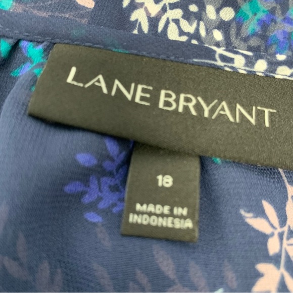 Lane Bryant Dress18 Career Blue Midi Floral 3/4 Sheer Sleeve Cinch Waist Office - Picture 8 of 11